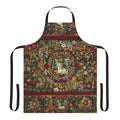 A beautiful medieval-style apron featuring a majestic unicorn and lush floral motifs in a gothic, magical design.