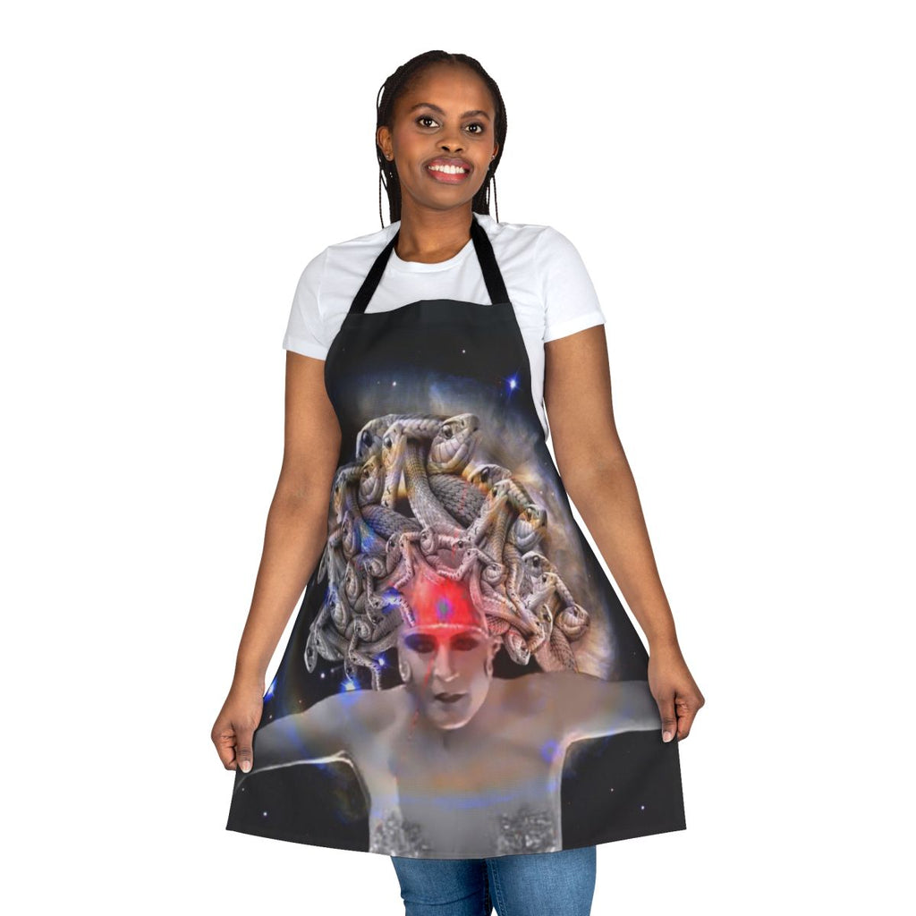 Medusa-inspired abstract pattern printed on an apron