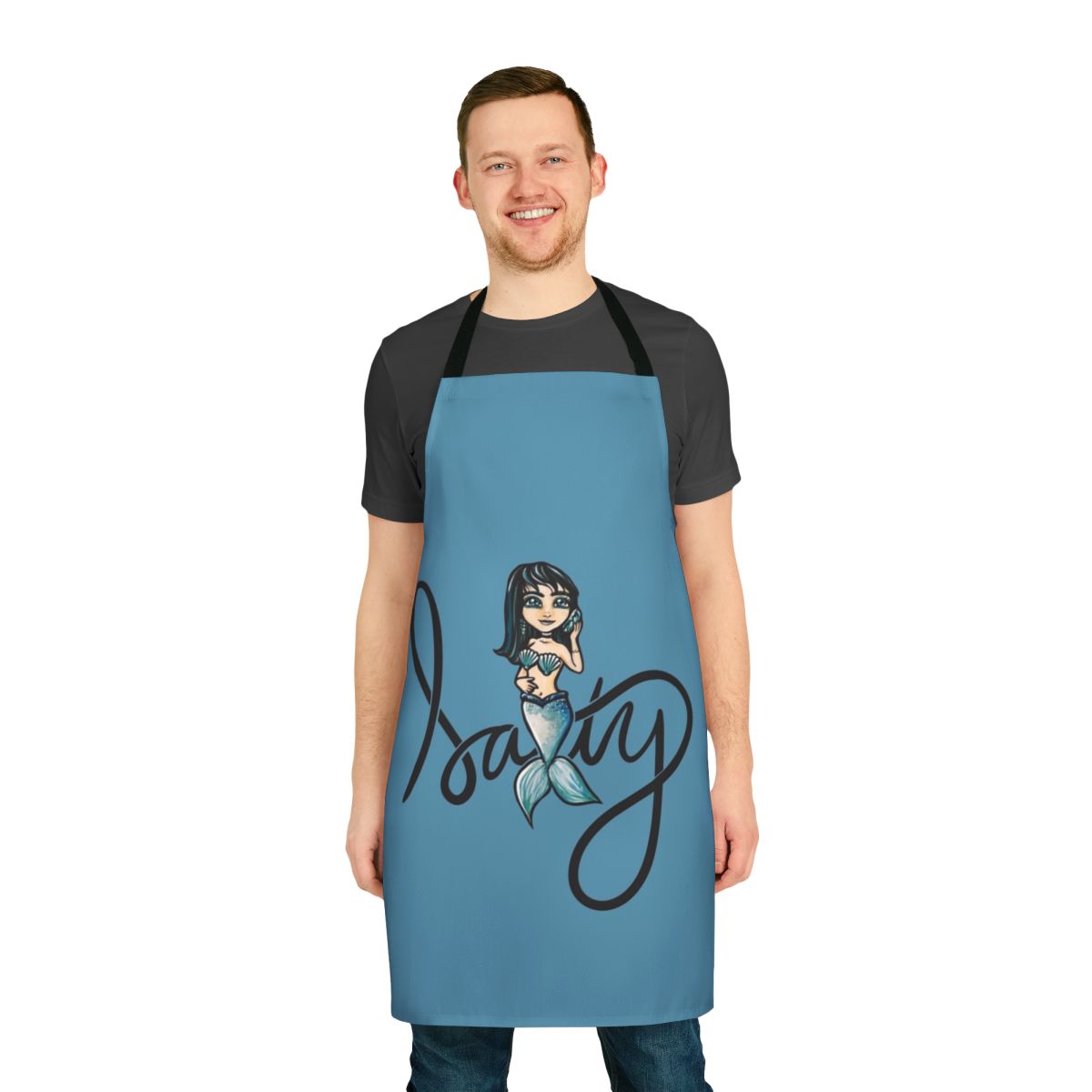 Salty Mermaid-themed apron with a whimsical mermaid design, perfect for mermaid lovers and ocean enthusiasts.