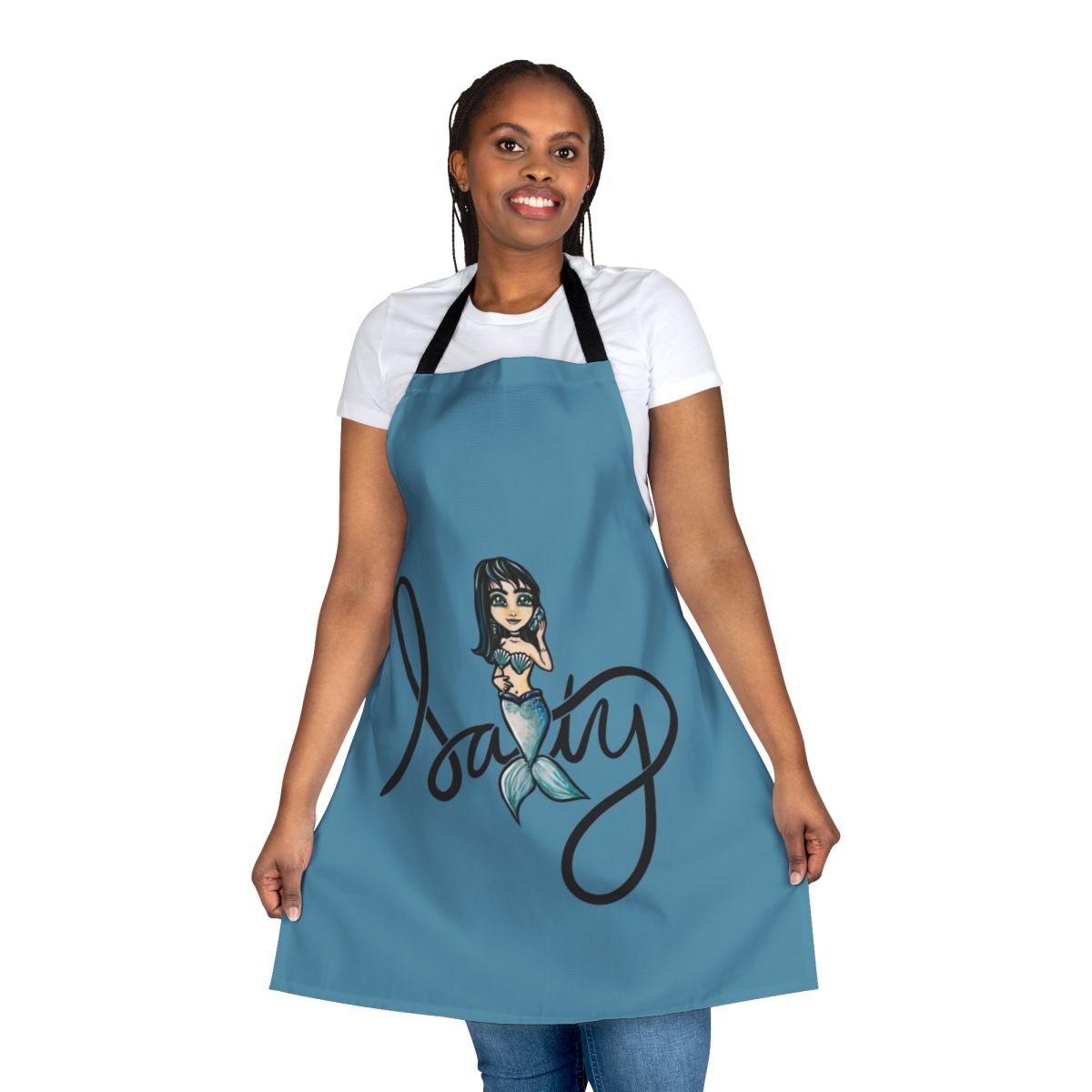 Salty Mermaid-themed apron with a whimsical mermaid design, perfect for mermaid lovers and ocean enthusiasts.