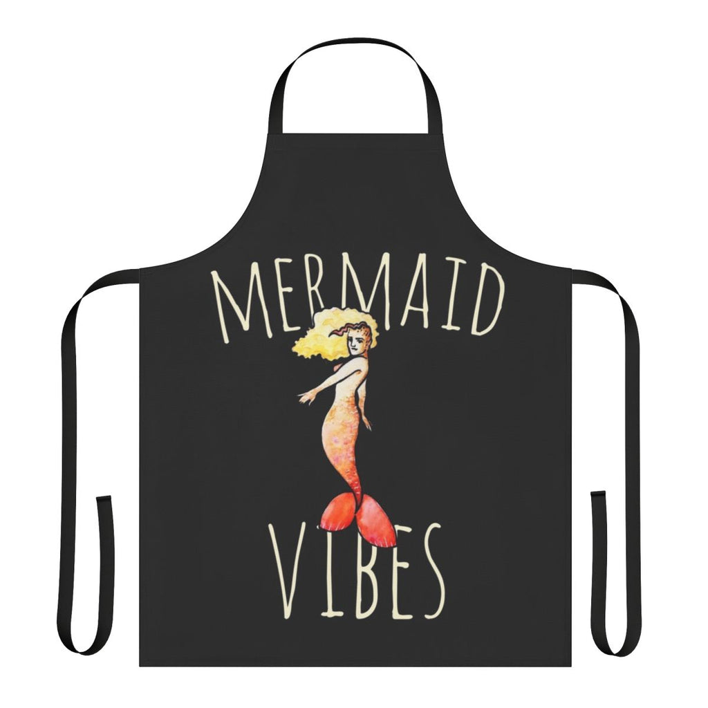 A whimsical mermaid-themed apron in vibrant blues and greens, perfect for adding a touch of ocean magic to your kitchen.