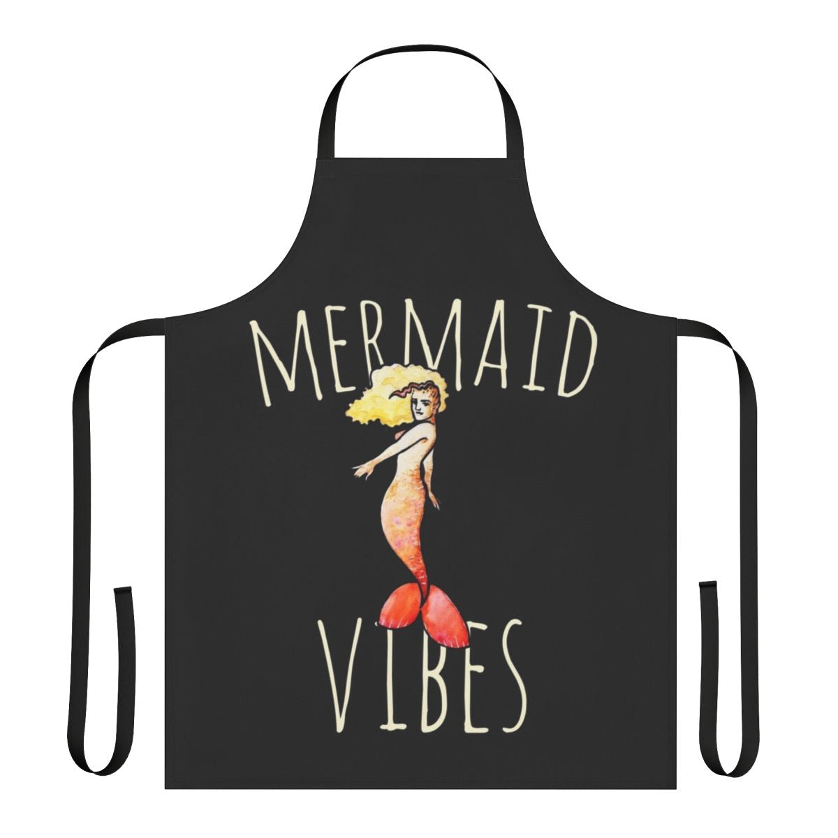 A whimsical mermaid-themed apron in vibrant blues and greens, perfect for adding a touch of ocean magic to your kitchen.