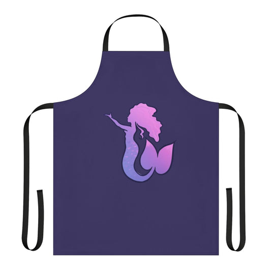 A pink and purple mermaid-themed apron with a whimsical design, perfect for the kitchen.