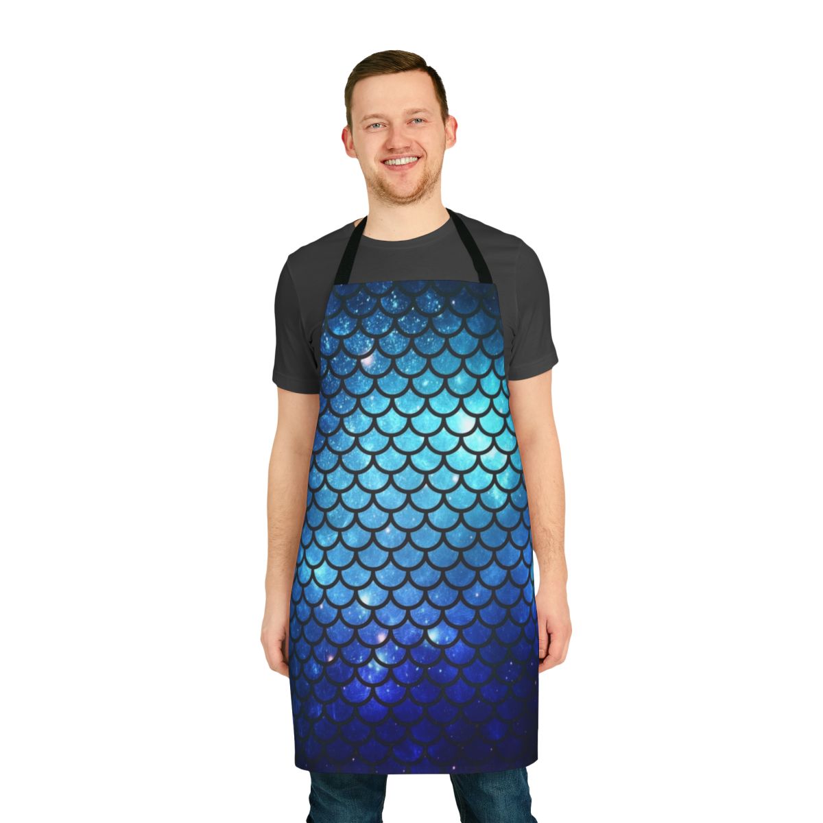 Mermaid tail inspired apron with scales, ocean and galaxy design