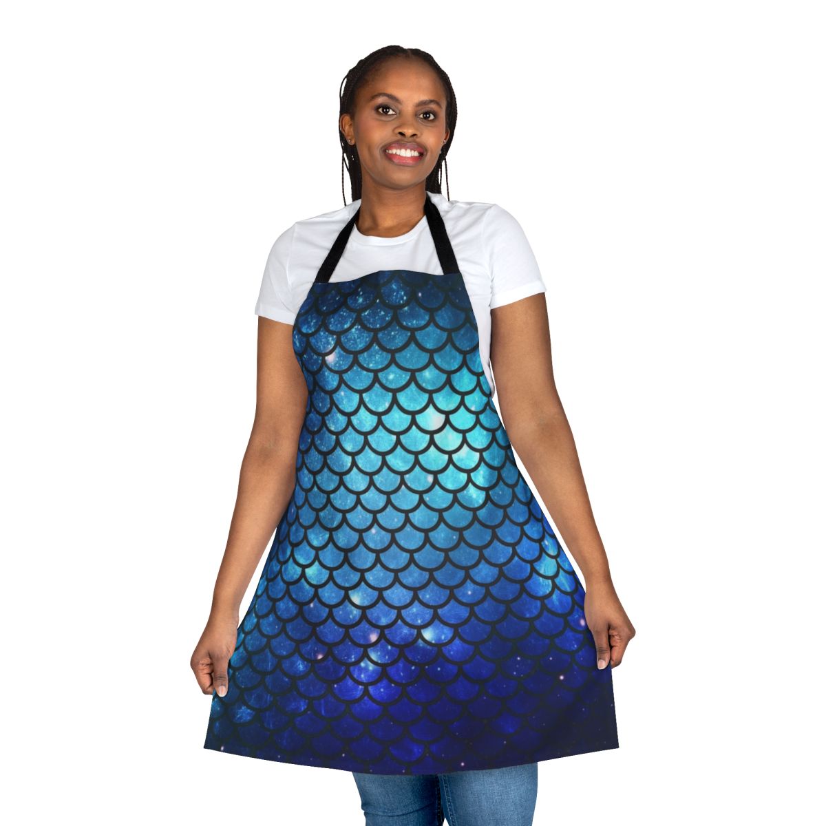 Mermaid tail inspired apron with scales, ocean and galaxy design