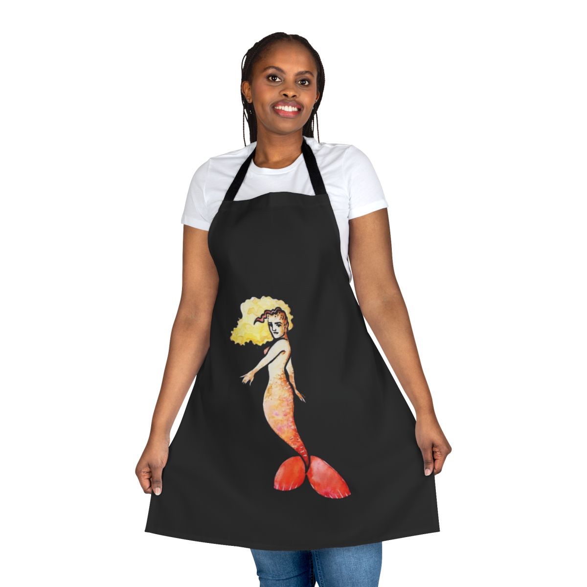 Vibrant mermaid-patterned apron with a whimsical design