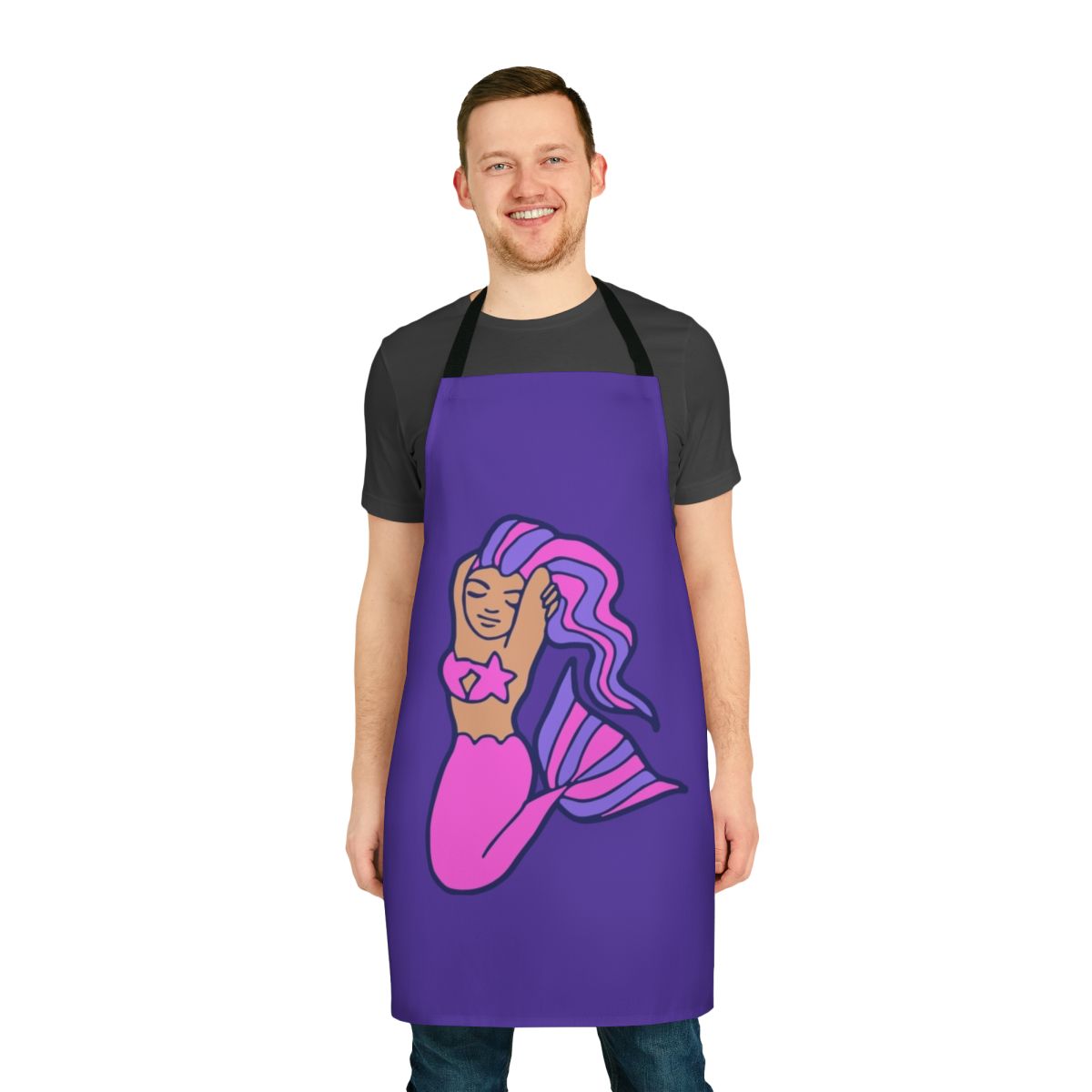 Whimsical mermaid-patterned apron with a vibrant, feminine design