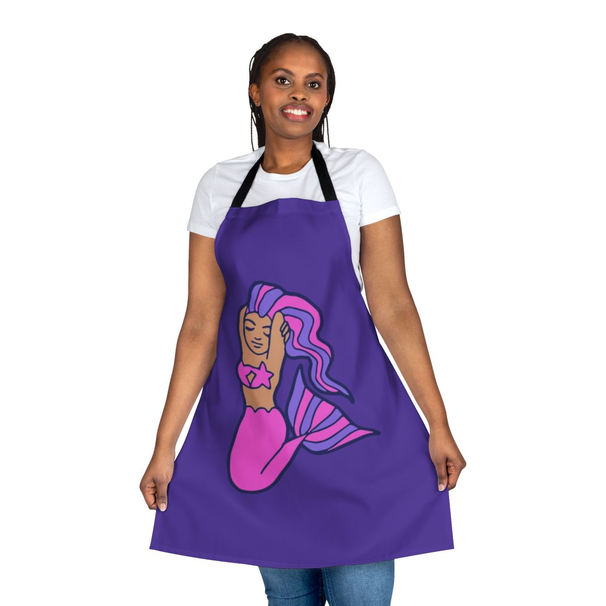 Whimsical mermaid-patterned apron with a vibrant, feminine design