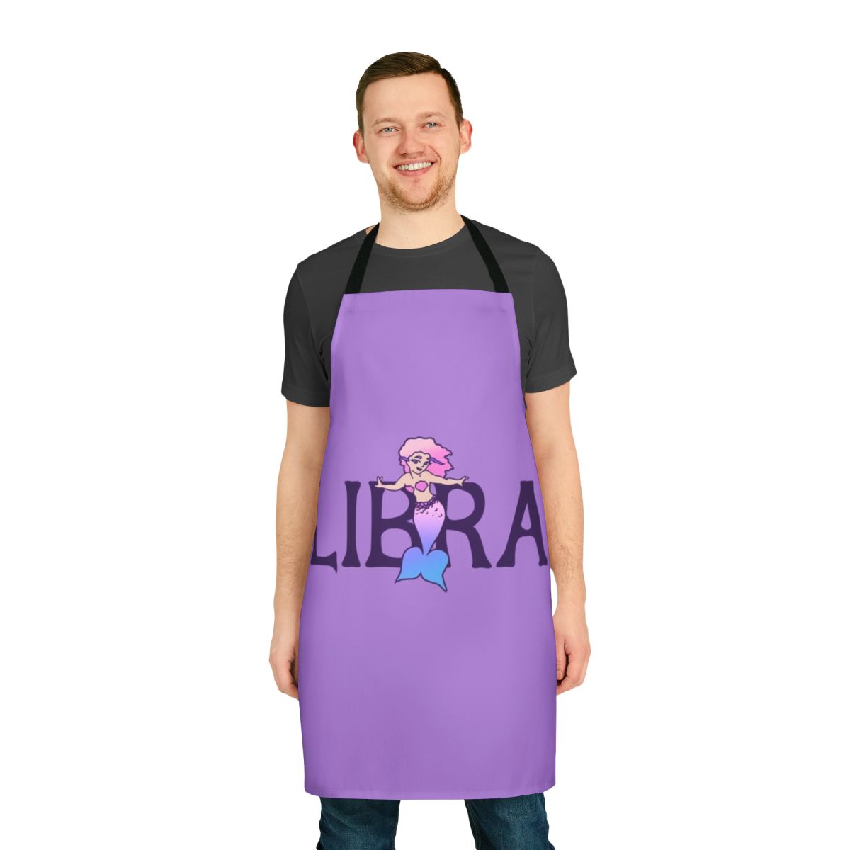 A pink and white mermaid-themed apron featuring the Libra zodiac sign, perfect for cooks who love mystical creatures.