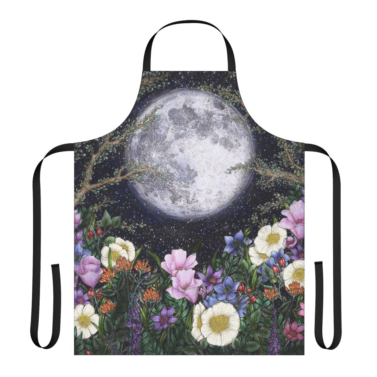 Midnight Garden Apron featuring a magical, celestial floral design