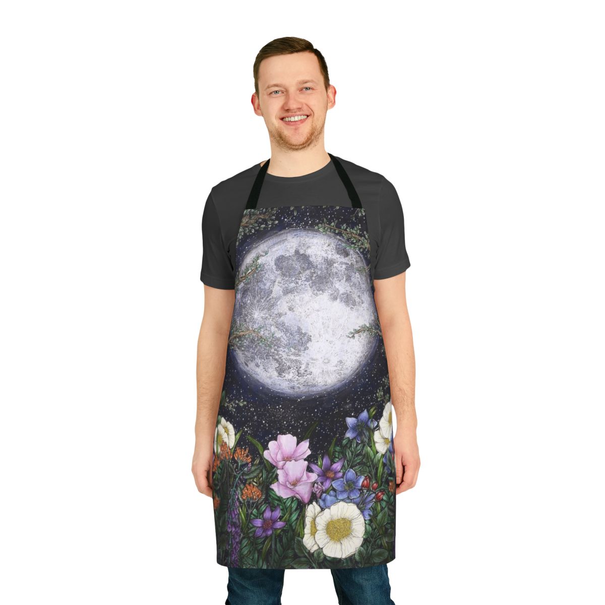 Midnight Garden Apron featuring a magical, celestial floral design