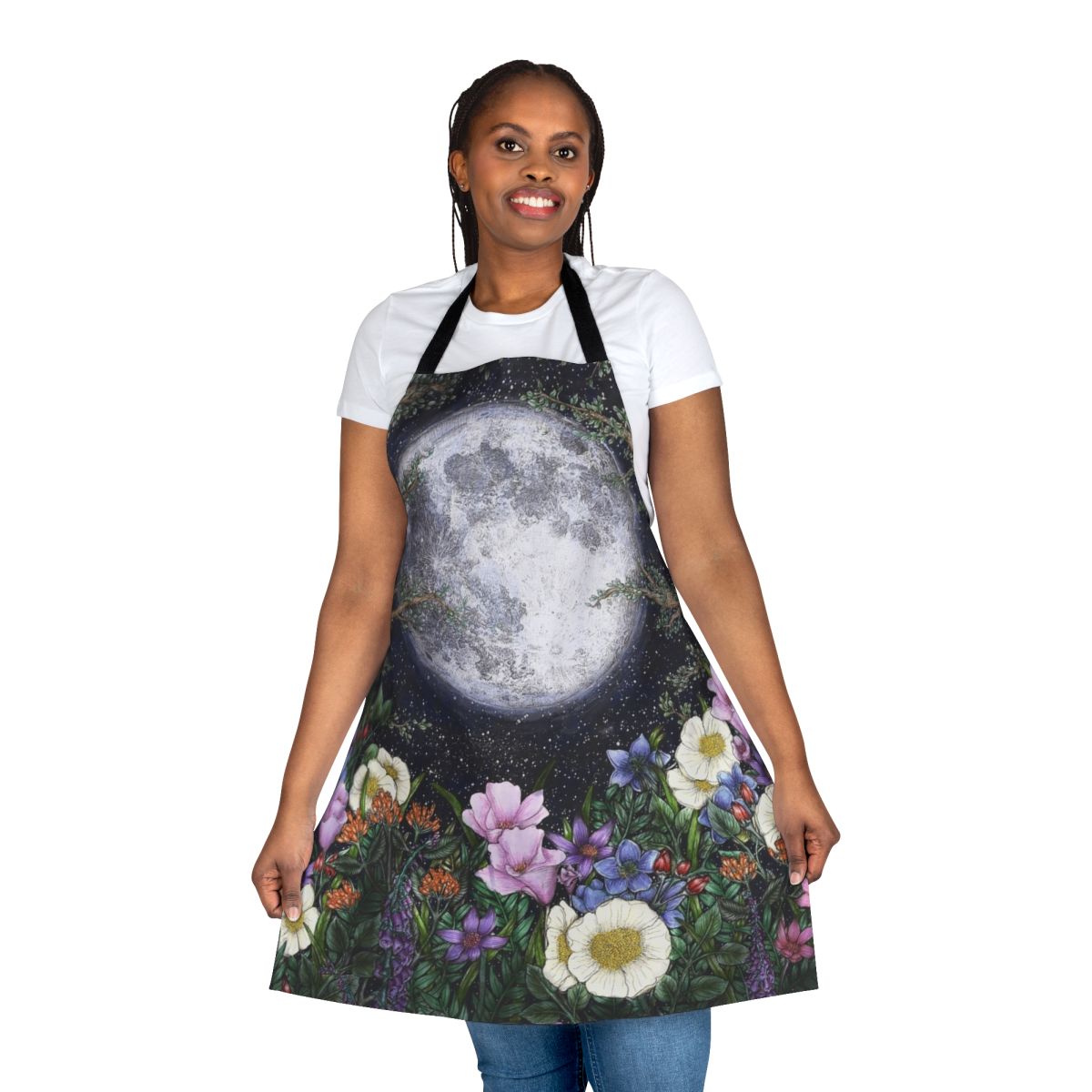 Midnight Garden Apron featuring a magical, celestial floral design