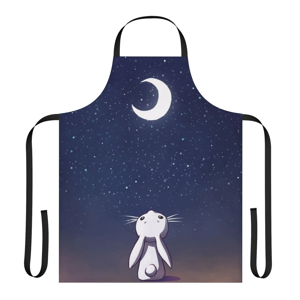 Whimsical apron featuring a moon bunny design, perfect for children and fantasy enthusiasts.