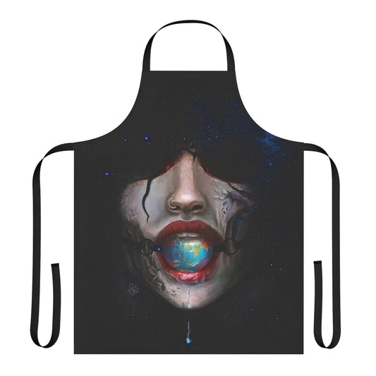 Striking apron featuring a captivating Mother Earth design by artist Julia