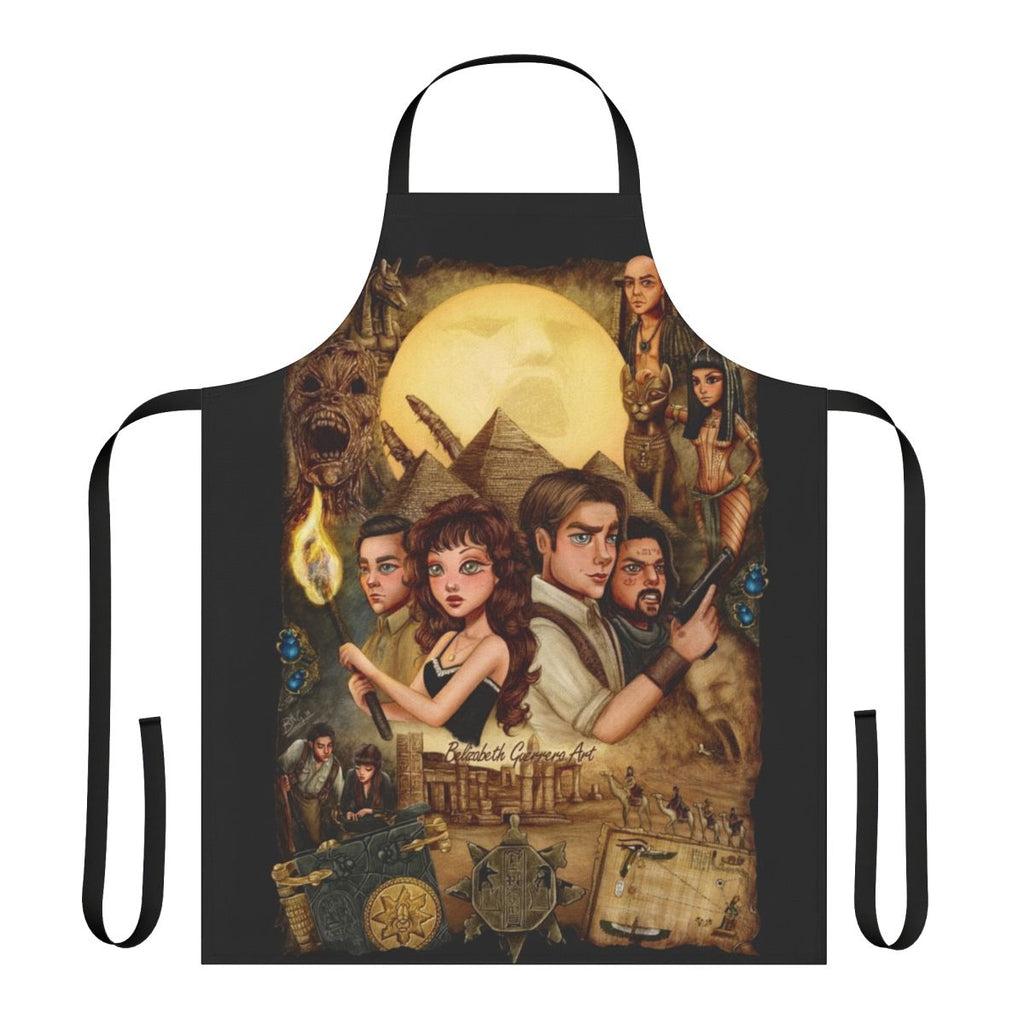 A stylish mummy-themed apron with Egyptian motifs and a fantasy-adventure aesthetic.