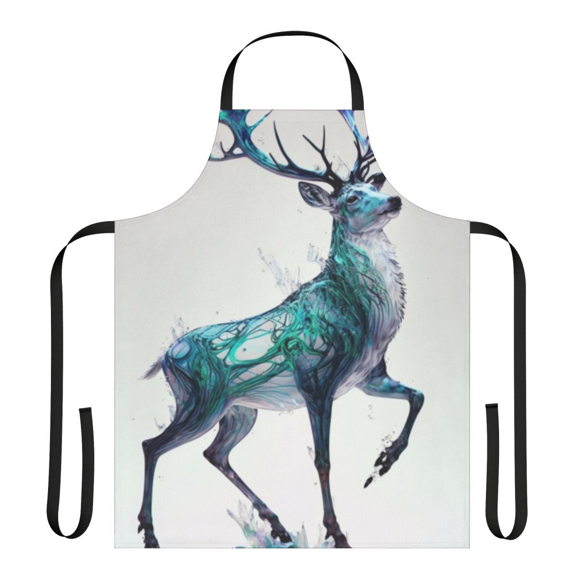 Mystic stag apron with holographic, prancing design in winter and Christmas motif