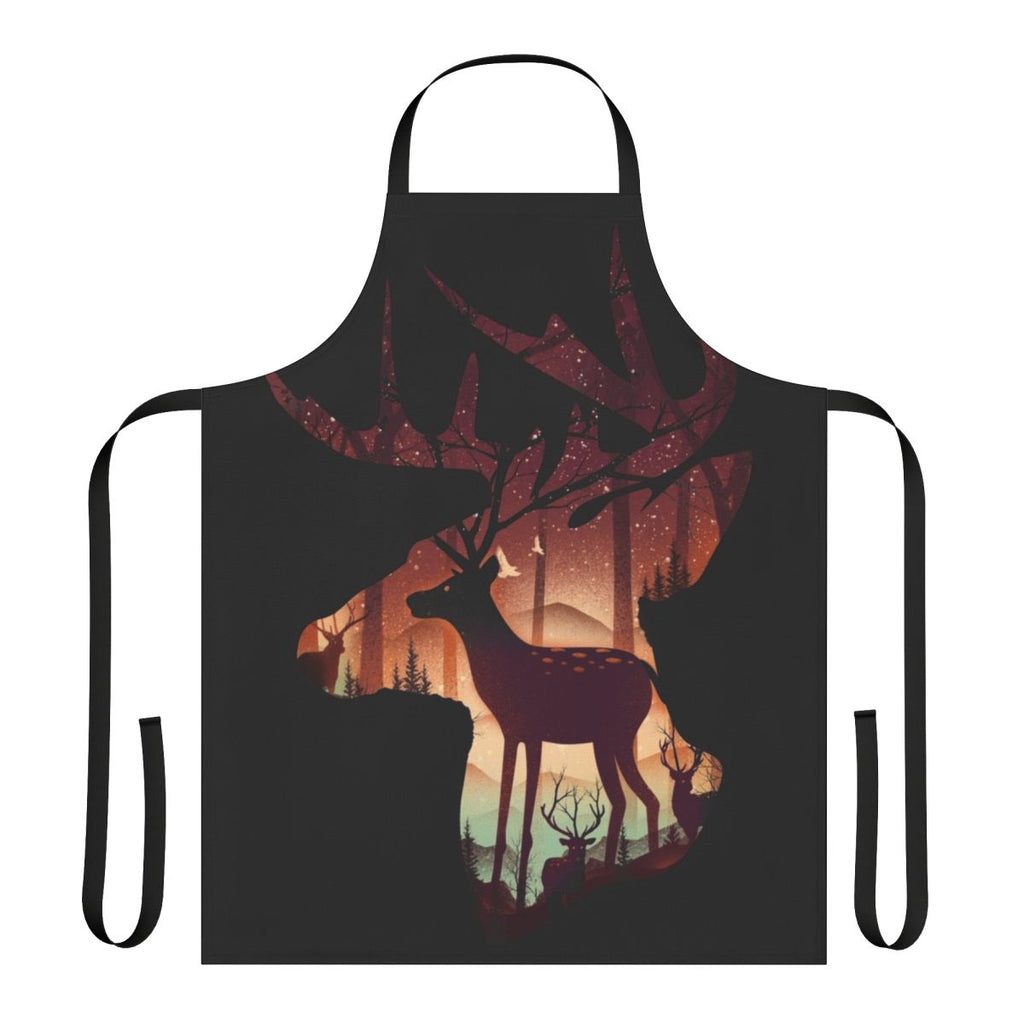 Mystical deer apron in a forest setting with trees, branches, and stars