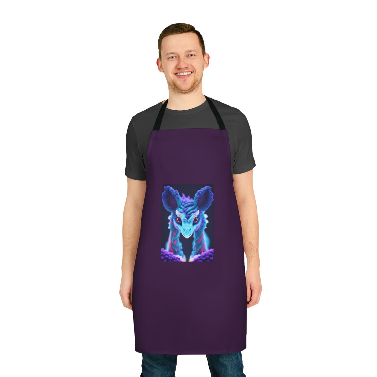 Apron featuring a vibrant, intricate design of a legendary mythical creature in an enchanting forest setting.