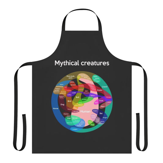 Apron featuring a detailed chart of epic mythical creatures like unicorns and griffins