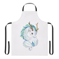 A whimsical apron featuring a colorful, mythical dragon design
