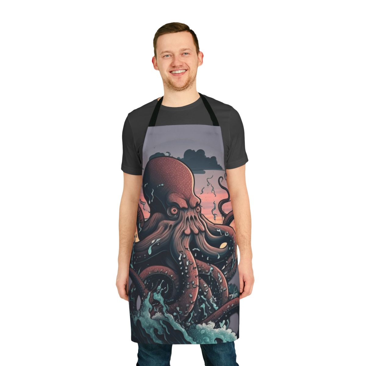 Whimsical apron featuring a variety of enchanting mythical sea creatures