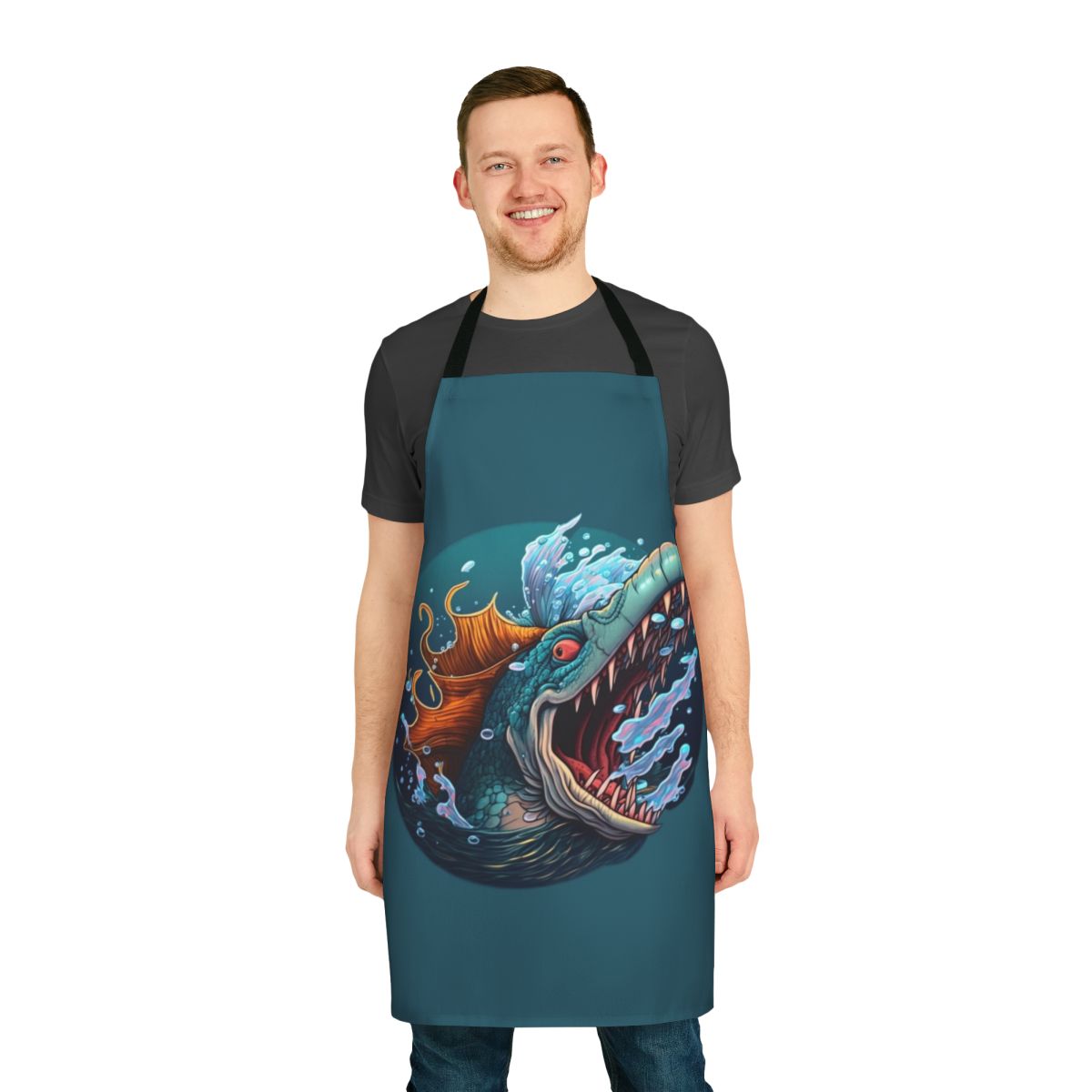 Apron featuring a whimsical design of mythical sea creatures