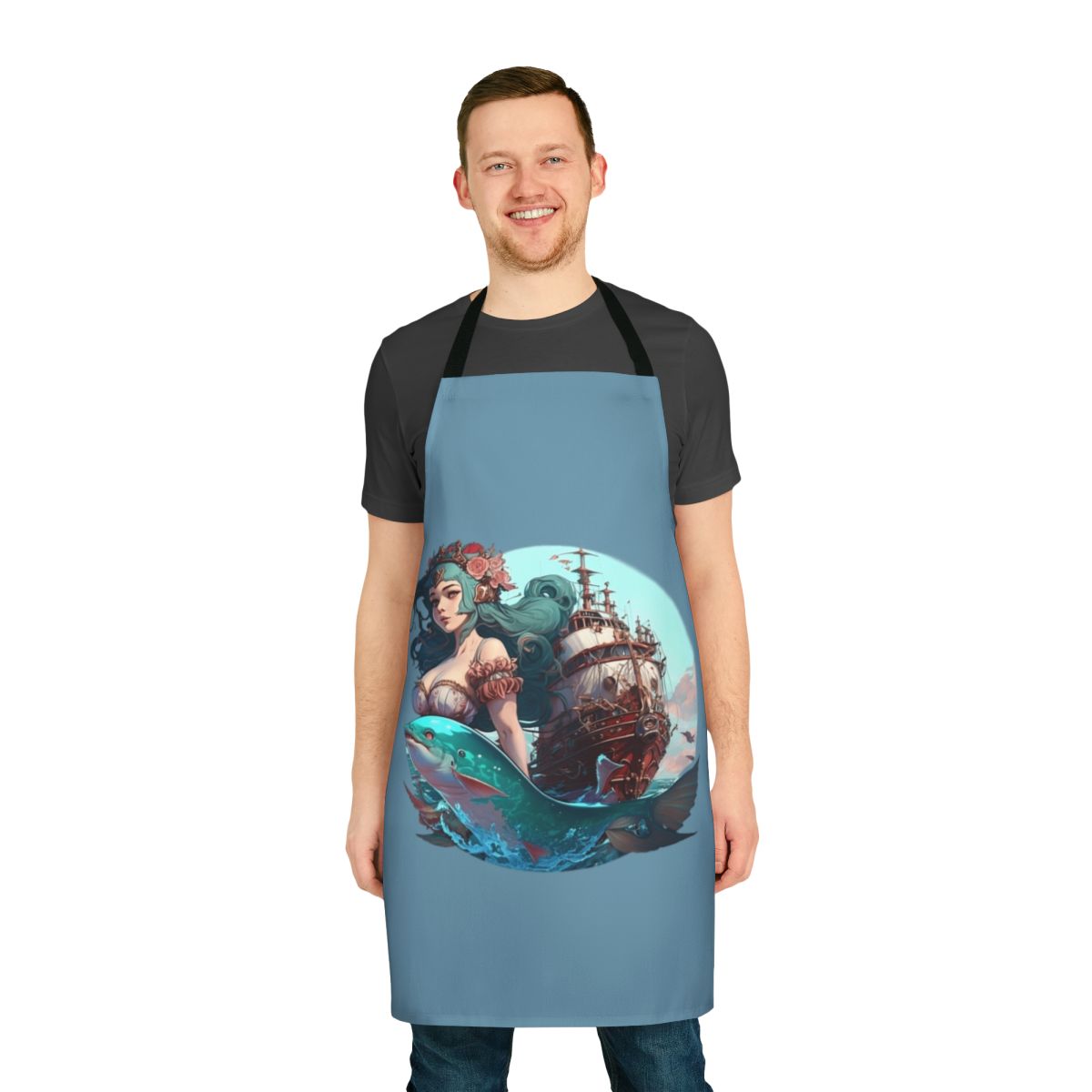 Apron featuring whimsical mythical sea creatures