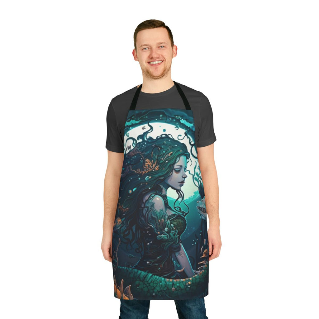 Whimsical apron featuring a design of legendary oceanic beasts and fantasy sea creatures