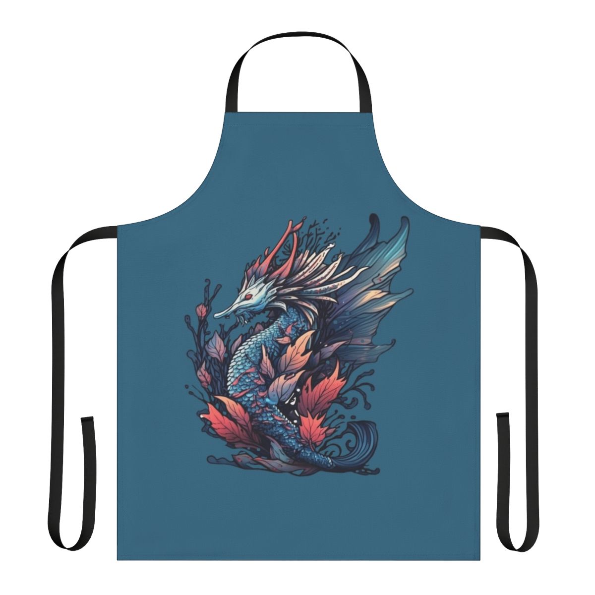 Whimsical apron featuring mythical sea creatures and fantasy beasts