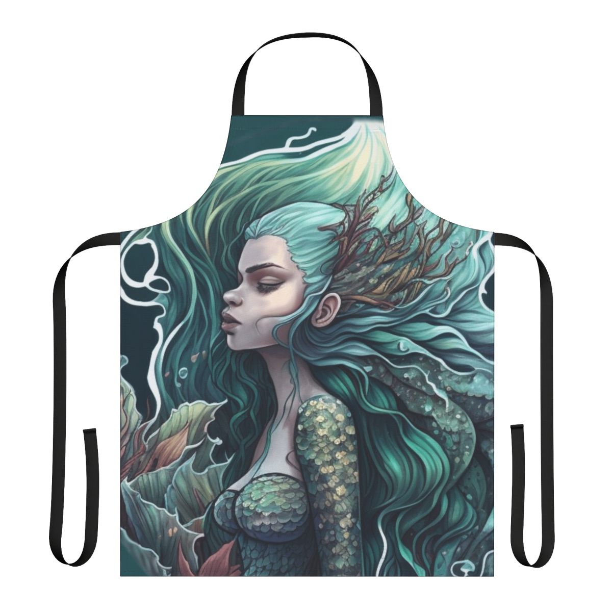 Apron featuring illustrations of legendary underwater creatures and fantastical sea beasts