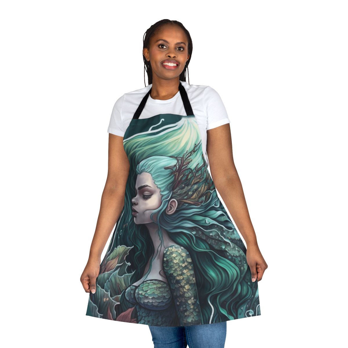 Apron featuring illustrations of legendary underwater creatures and fantastical sea beasts