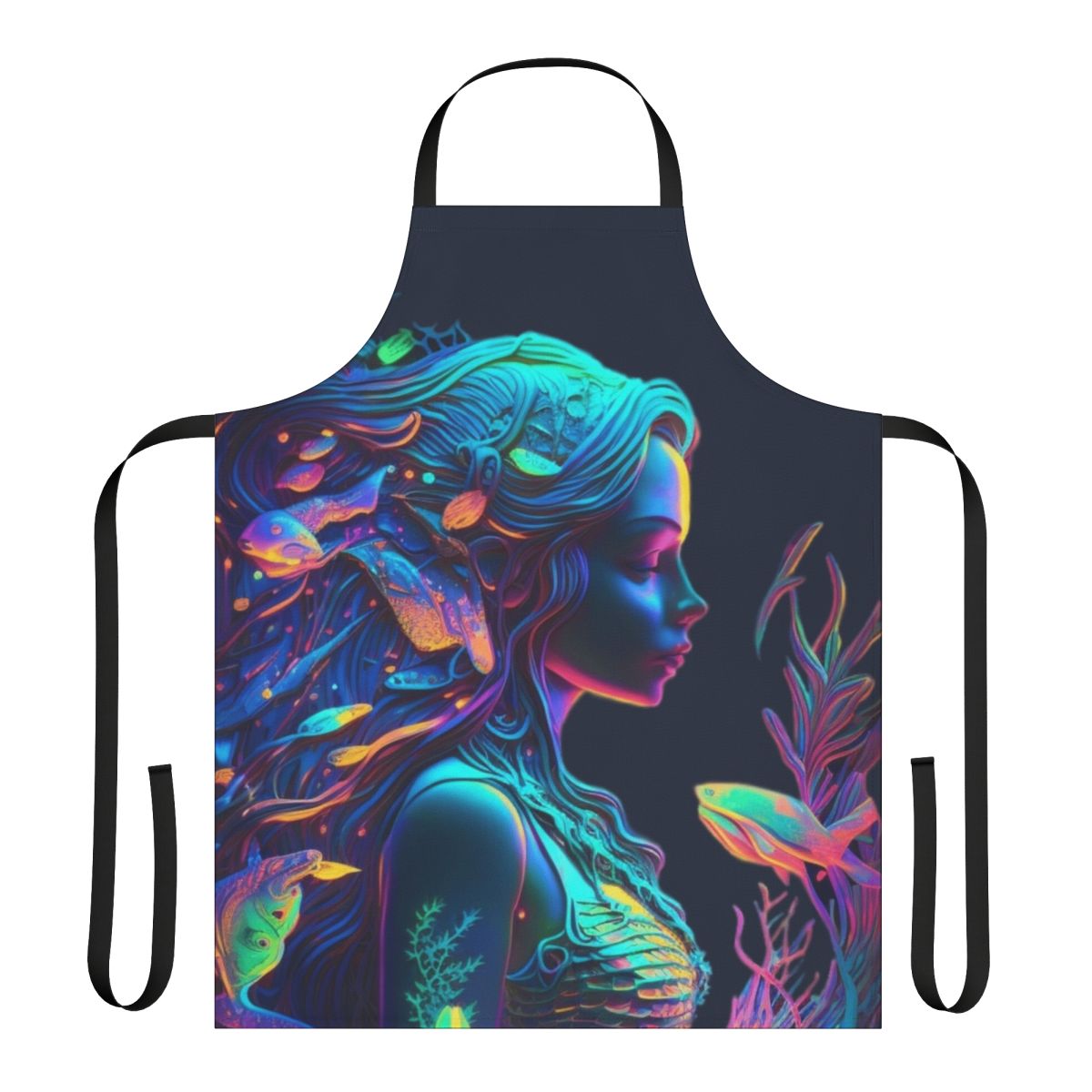 Whimsical apron featuring mythical sea creatures and fantasy beasts