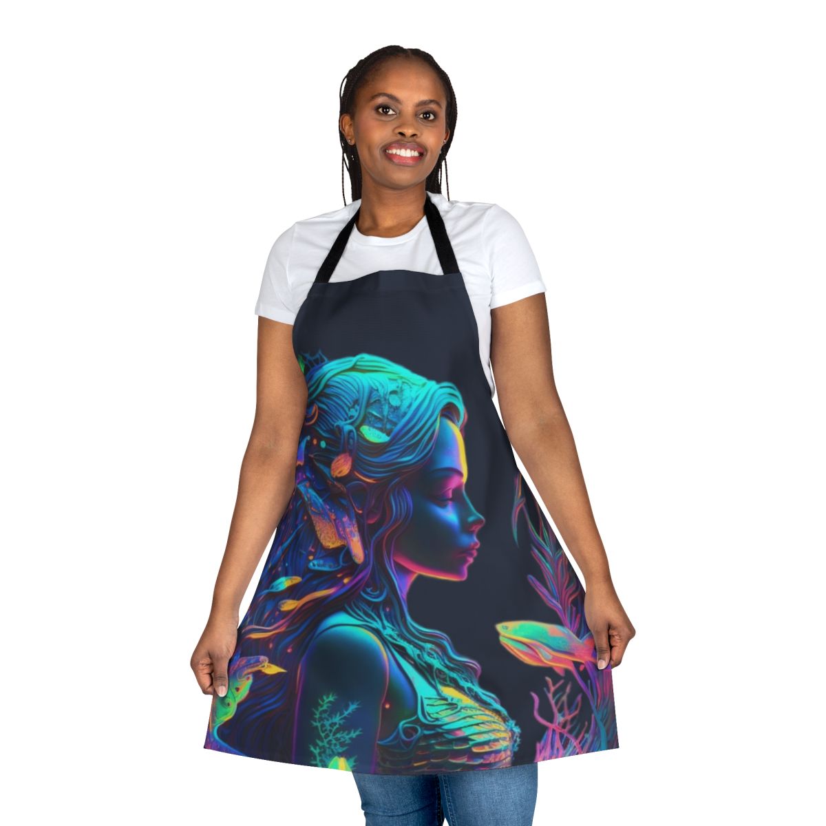 Whimsical apron featuring mythical sea creatures and fantasy beasts