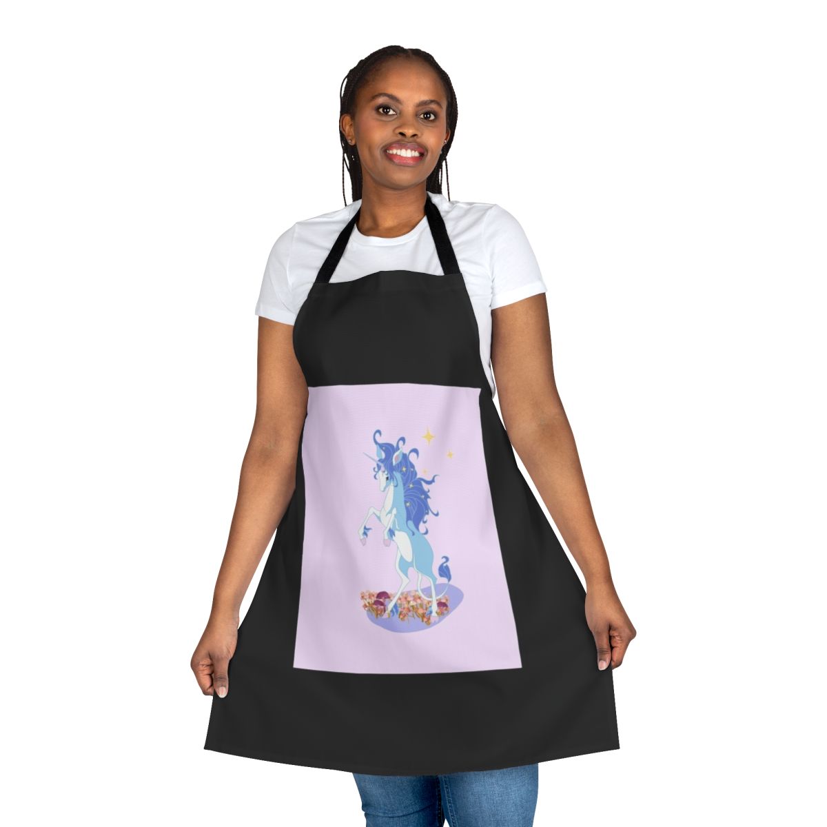 Mythical unicorn apron with fantasy forest and stars design