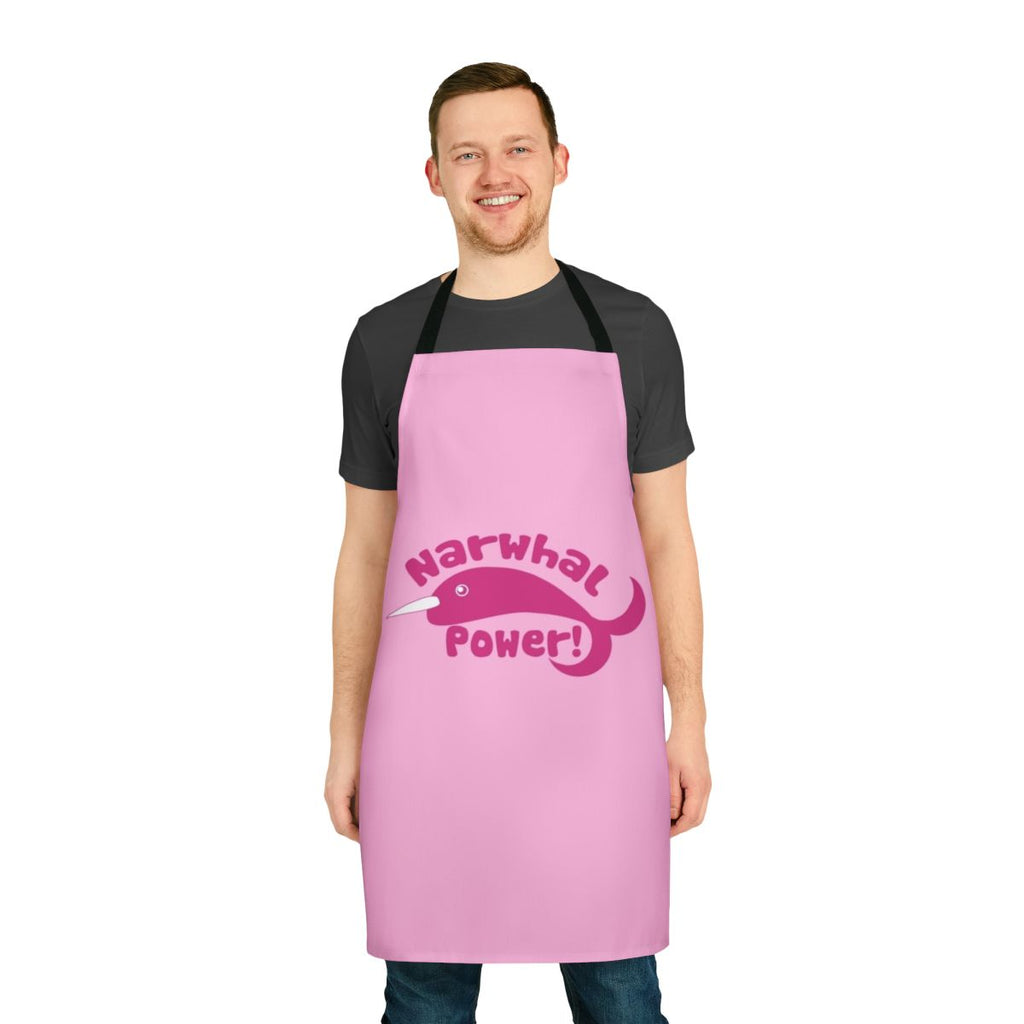 A vibrant apron featuring a playful narwhal design, perfect for the kitchen.