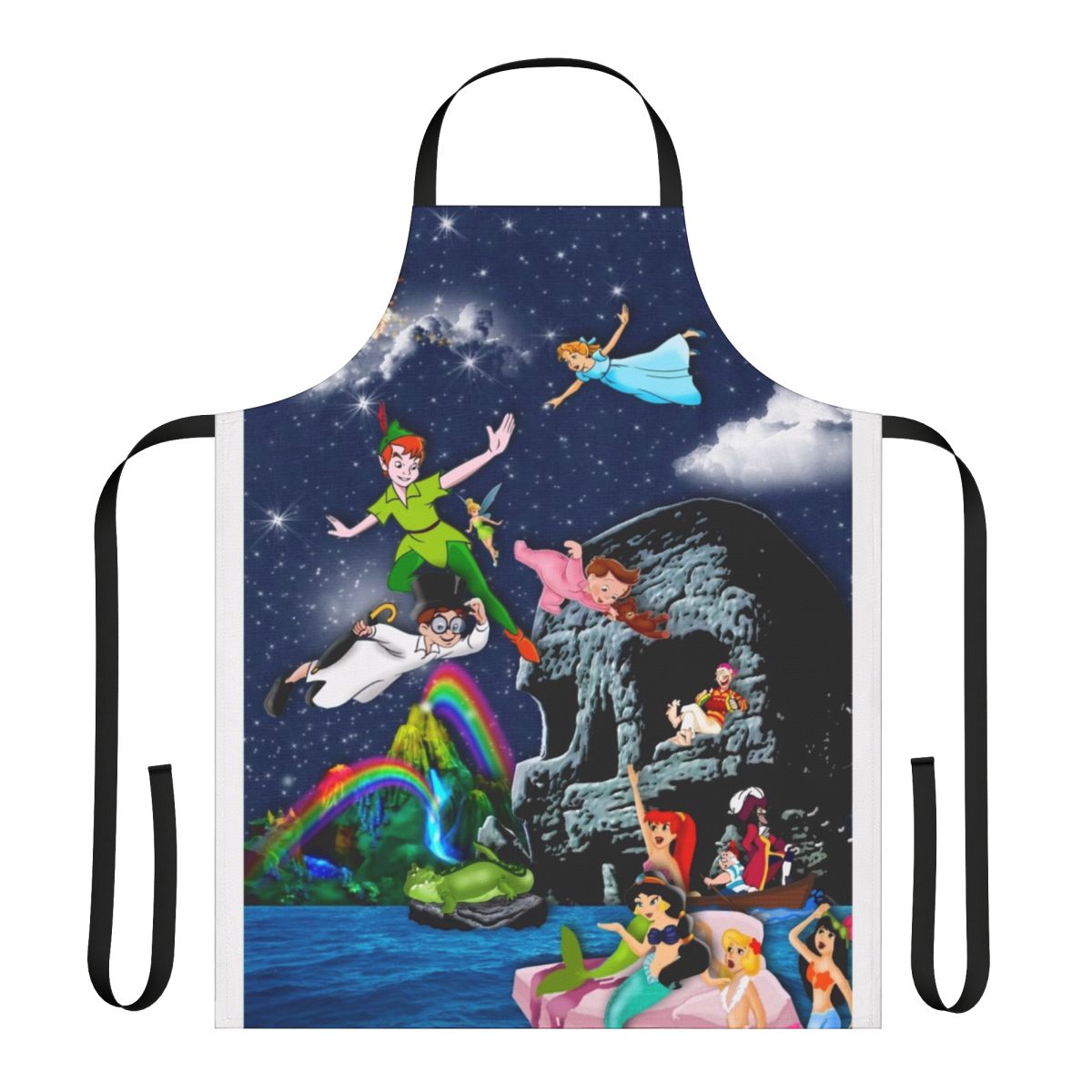 Whimsical Peter Pan-themed apron with Neverland imagery
