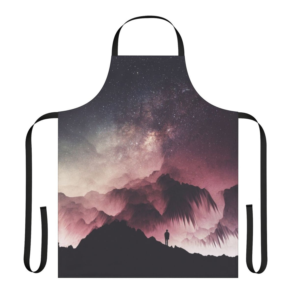 Apron featuring a surreal, digital art design with a night sky, cosmos, and milky way galaxy.