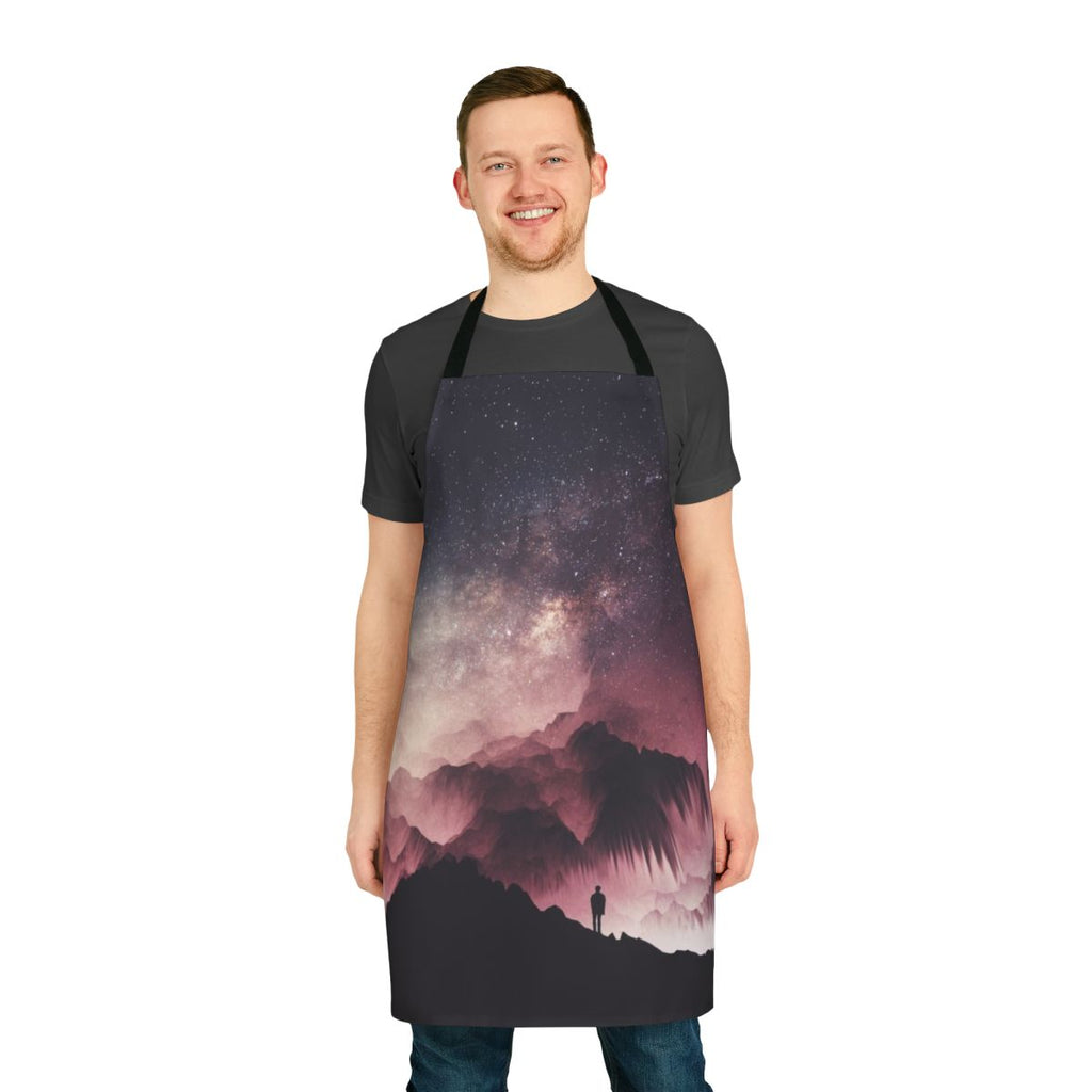 Apron featuring a surreal, digital art design with a night sky, cosmos, and milky way galaxy.