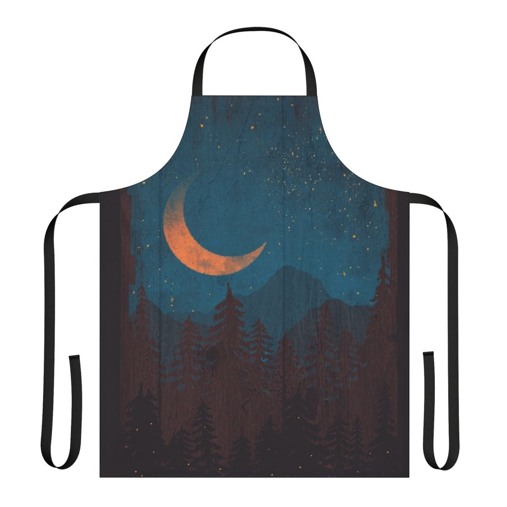 Apron featuring a night sky landscape with mountains, stars, and fireflies
