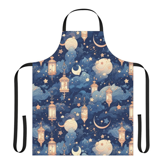 Elegant apron featuring a night sky design with clouds and lanterns