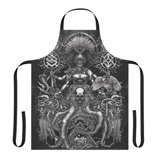 Apron featuring a gothic, surreal design of an octopus skull with occult symbols
