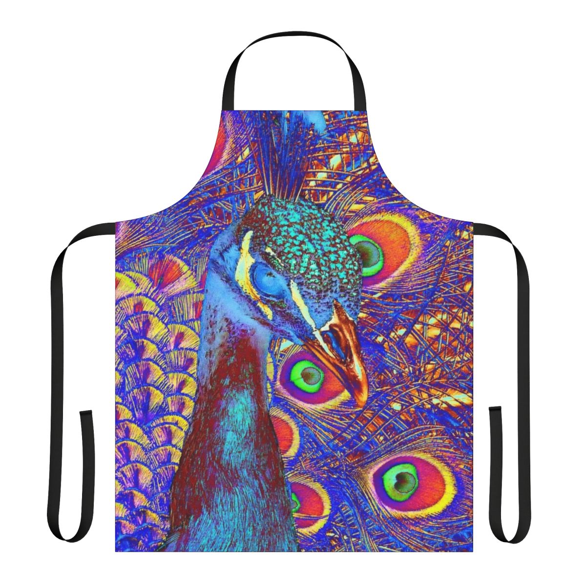 Vibrant peacock-patterned apron with intricate design