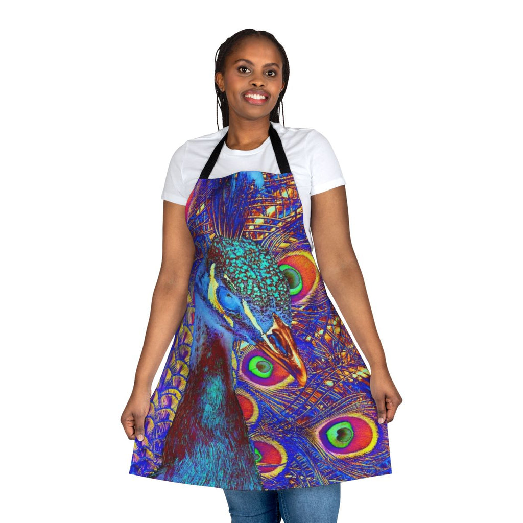 Vibrant peacock-patterned apron with intricate design