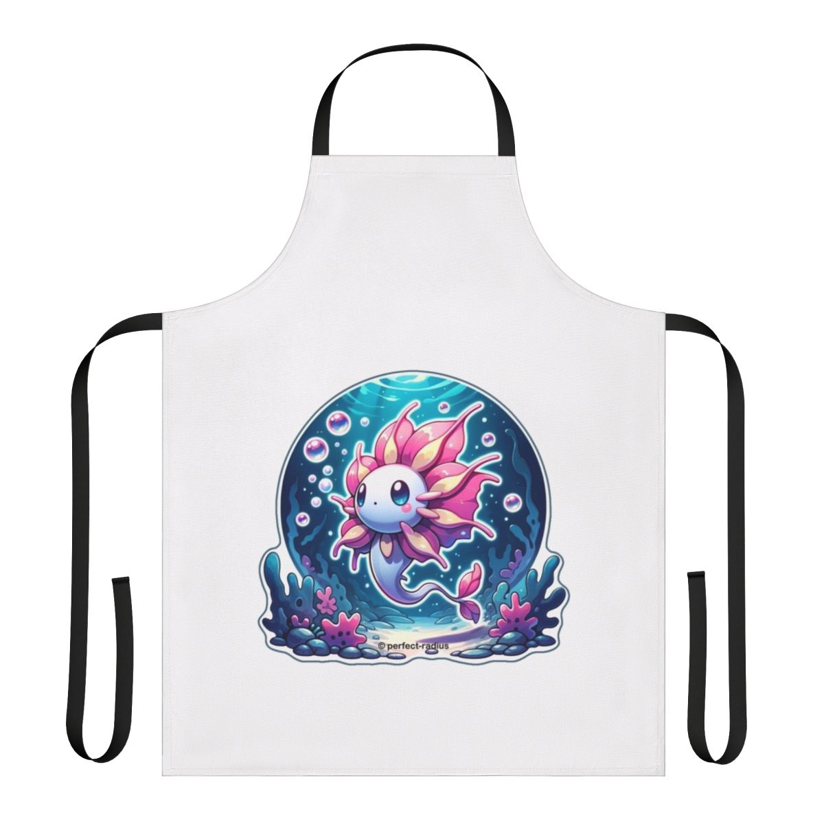 Whimsical apron featuring a fantastical petal fish design, perfect for the fantasy kitchen.