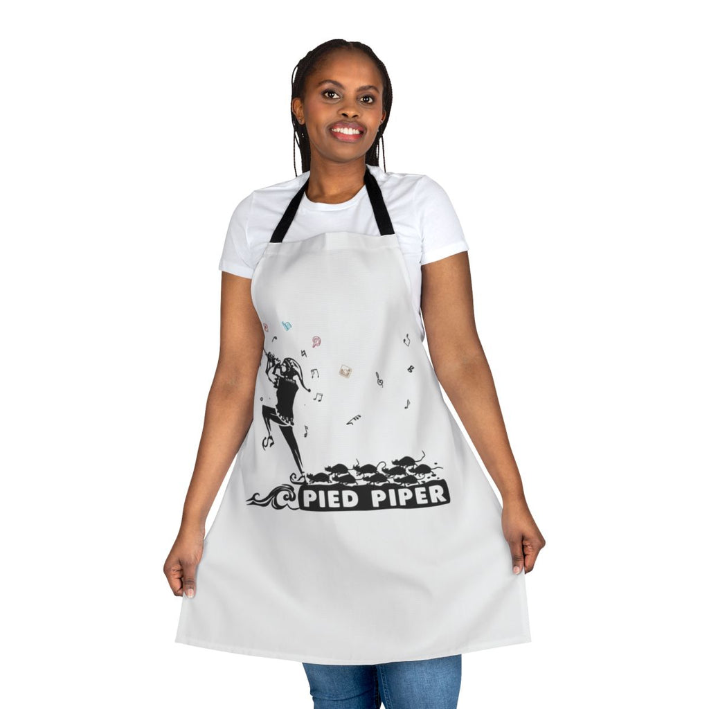 Monochrome apron featuring the Pied Piper of Hamelin folklore