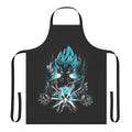 Product image of a blue apron with anime-inspired graphics and designs