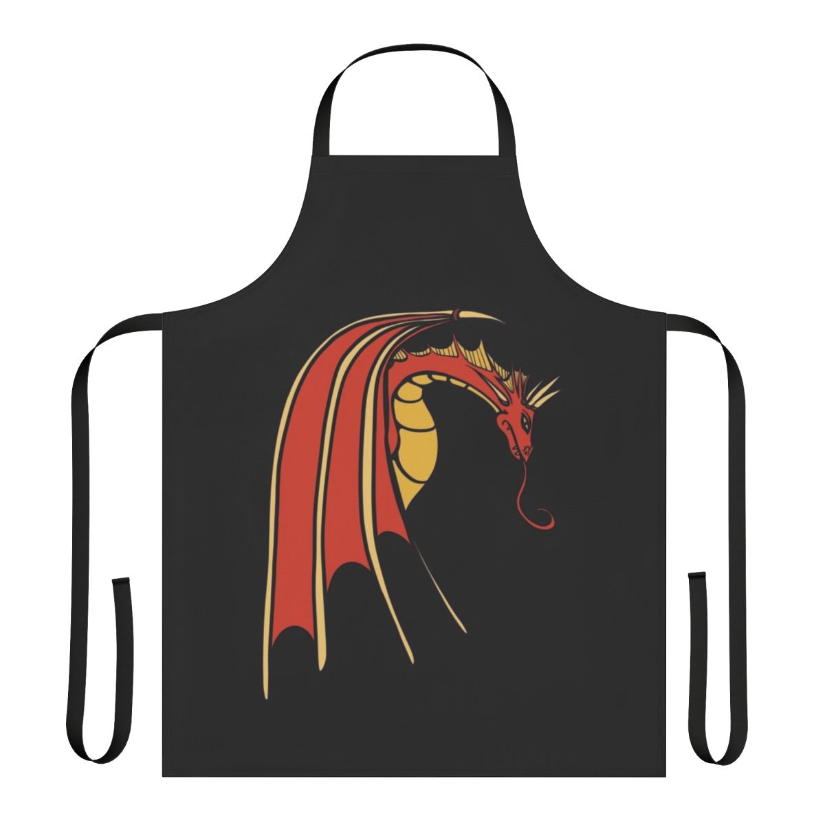 Vibrant red dragon design printed on a high-quality apron