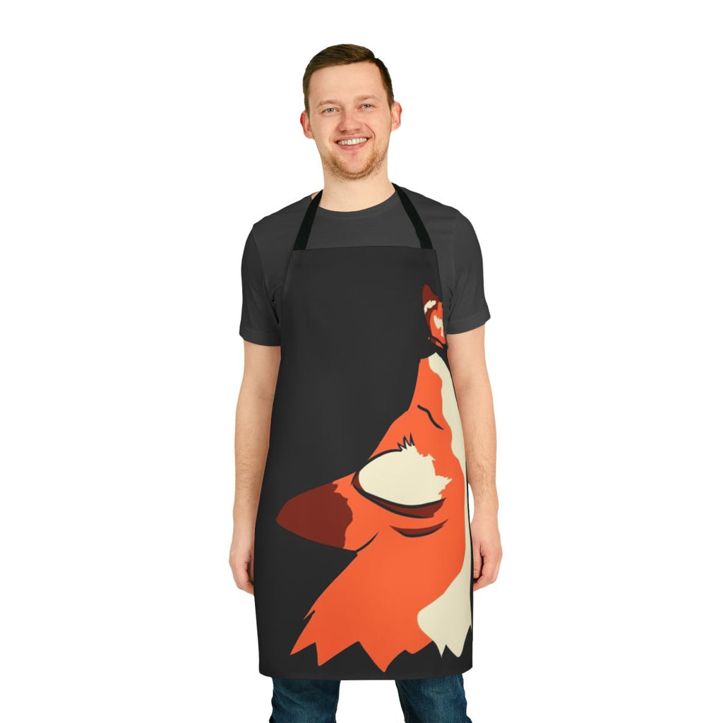 Vibrant illustration of a red fox in an autumn scene, depicted on a stylish kitchen apron.