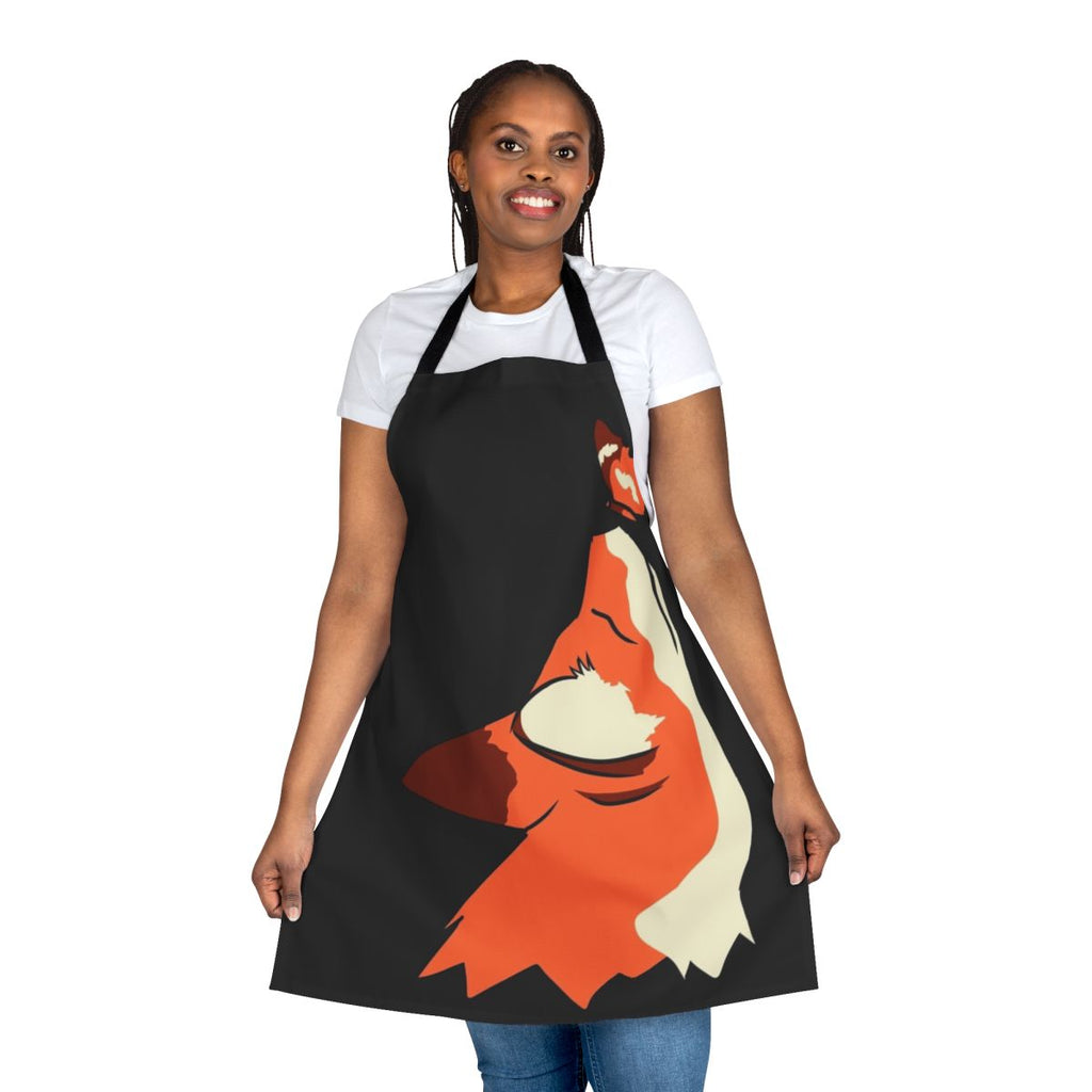 Vibrant illustration of a red fox in an autumn scene, depicted on a stylish kitchen apron.