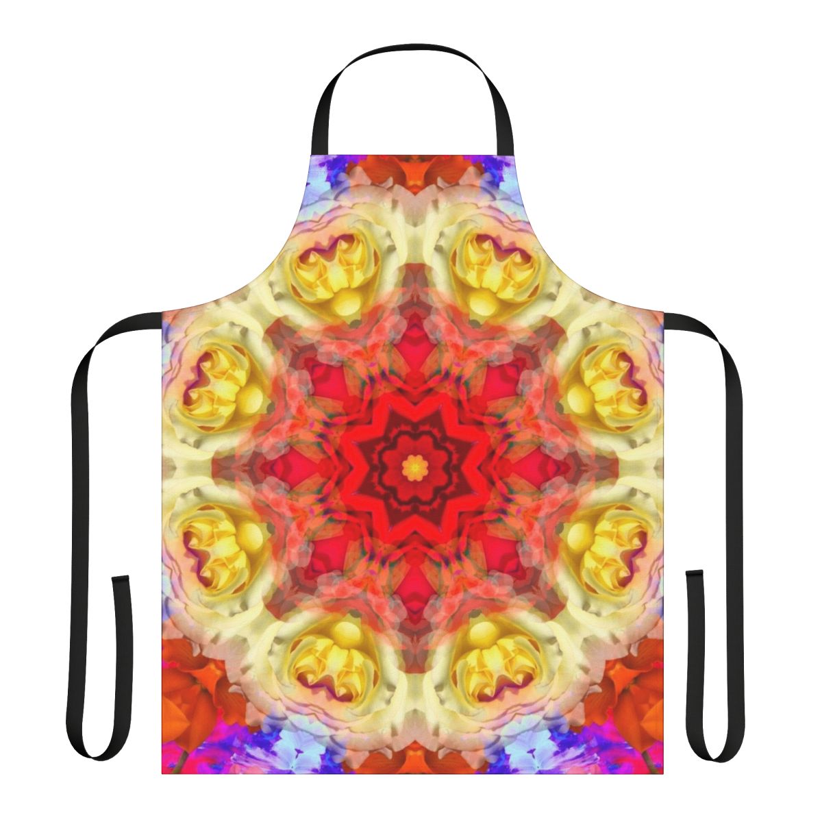 Rose-patterned apron featuring sacred symbols and spiritual motifs